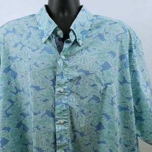 Nautica Stretch Shirt Men's 3XL Blue Green Fish